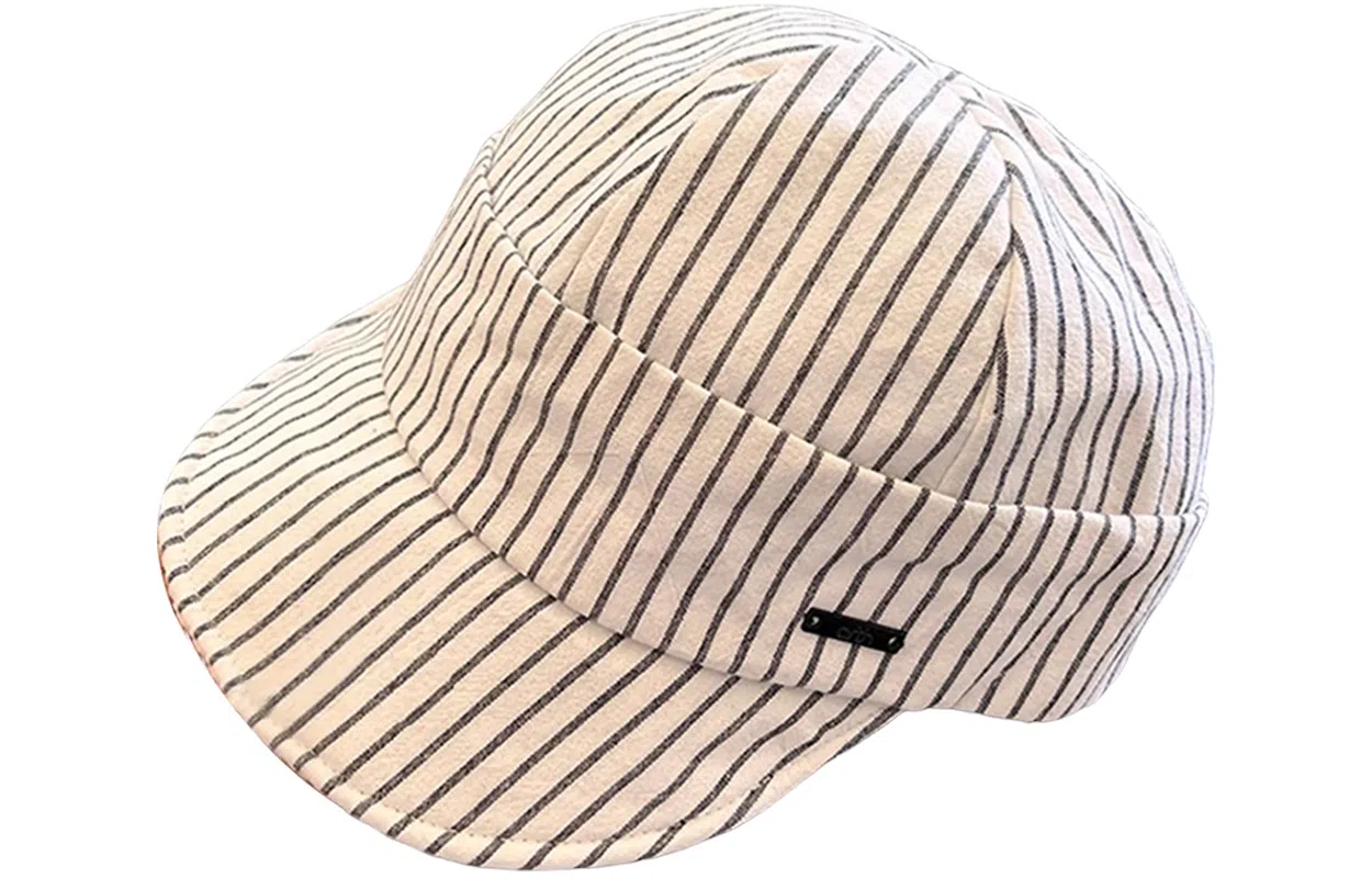 优幽兰 日系复古白色条纹报童帽百搭文艺显脸小帽子轻薄透气防紫外线棒球帽舒适透气遮阳帽潮 棉 鸭舌帽 女款