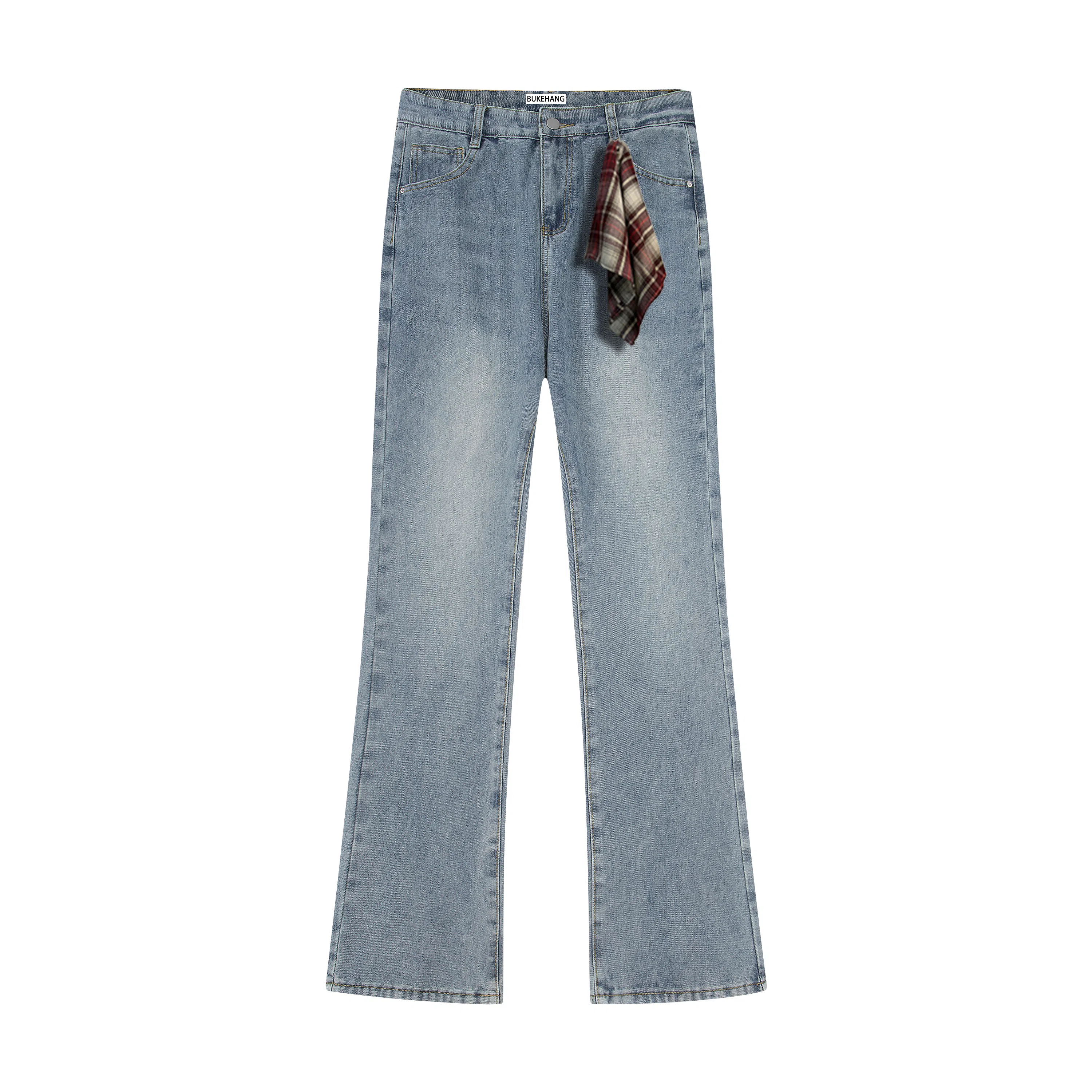 显高显瘦微喇弹力免烫布客行 美式高街重工水洗做旧长裤子宽松阔腿学院风复古显腿长休闲百搭纯色柔软舒适牛仔裤 男女同款