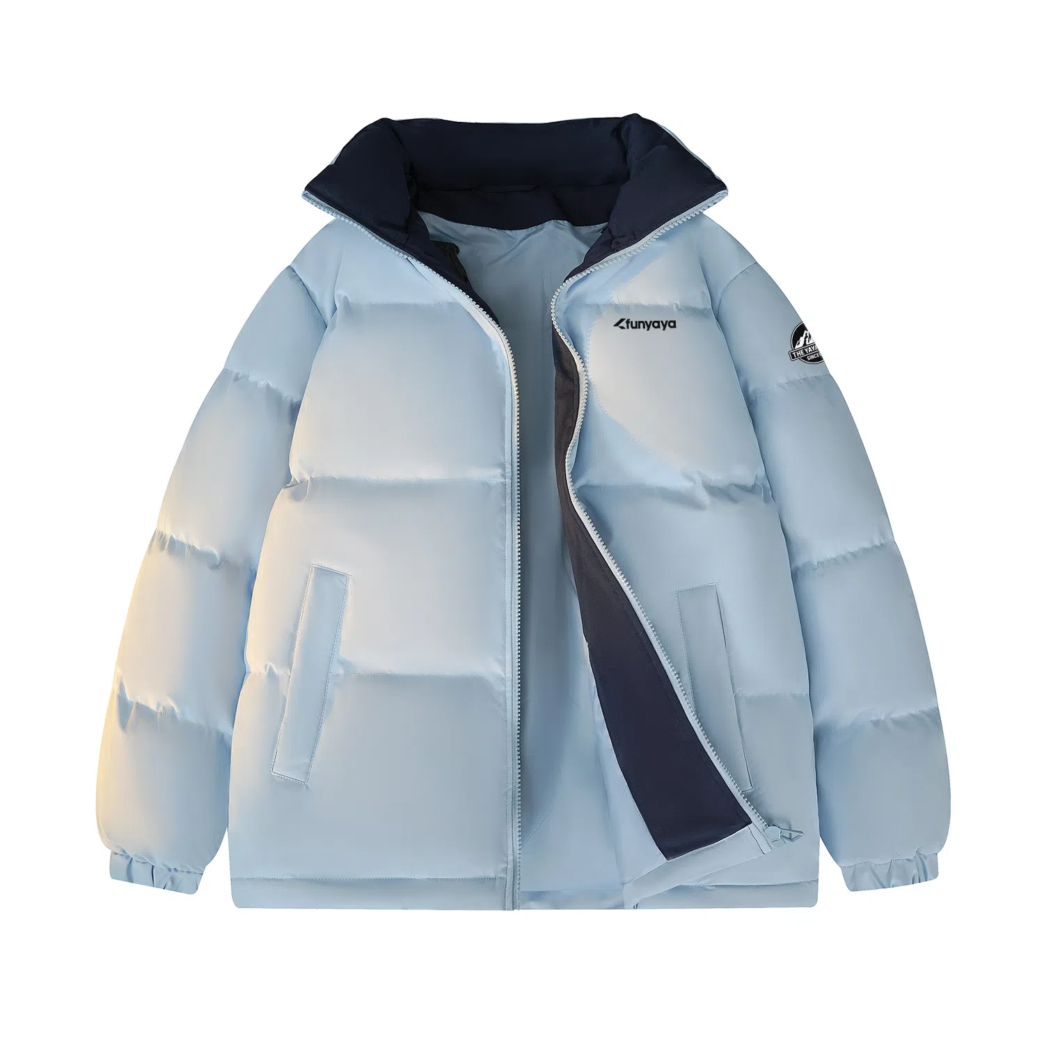 鸭鸭 基础款简约解构创意字母品牌厚板设计运动休闲山系潮流户外撞色防风防寒宽松百搭通勤无性别主义保暖立领棉衣羽绒服 男女同款