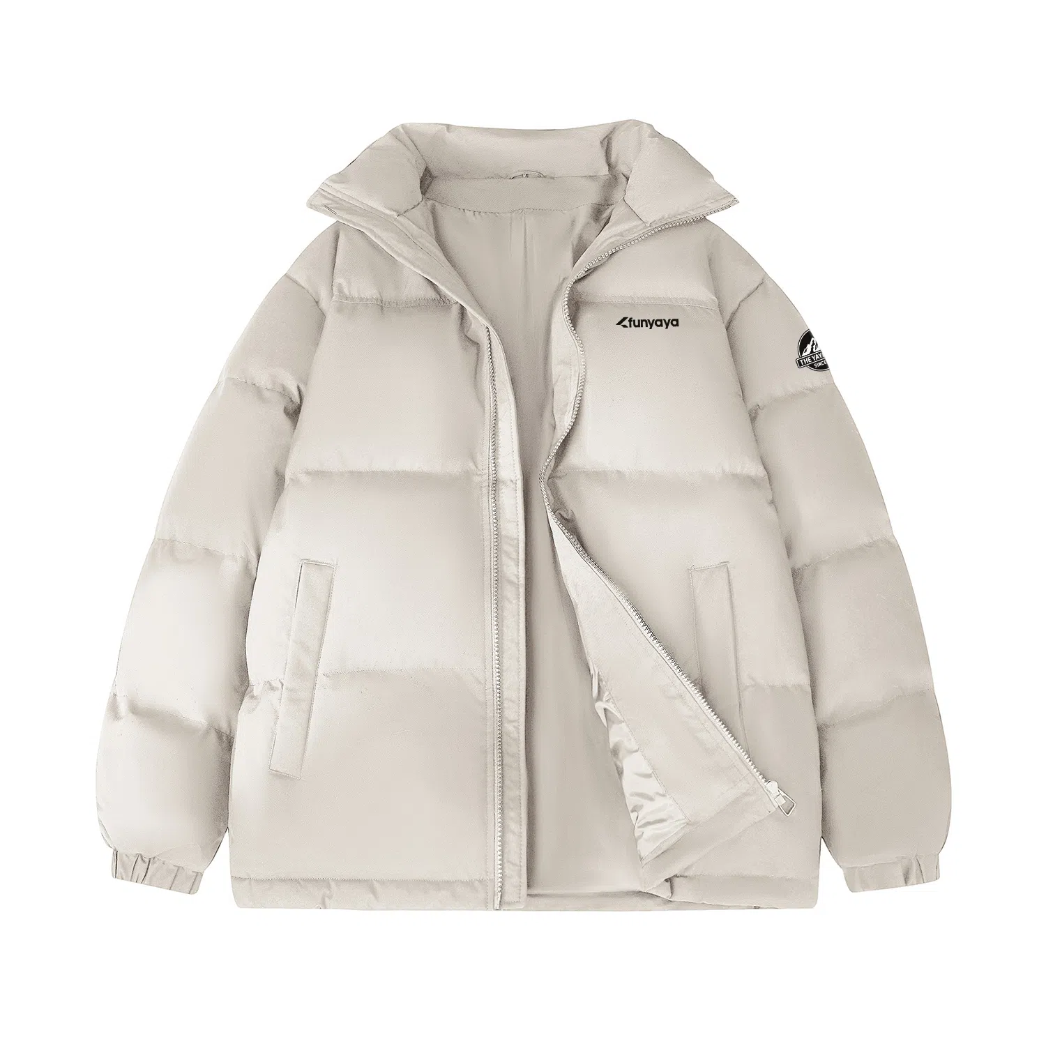 鸭鸭 基础款简约解构创意字母品牌厚板设计运动休闲山系潮流户外撞色防风防寒宽松百搭通勤无性别主义保暖立领棉衣羽绒服 男女同款