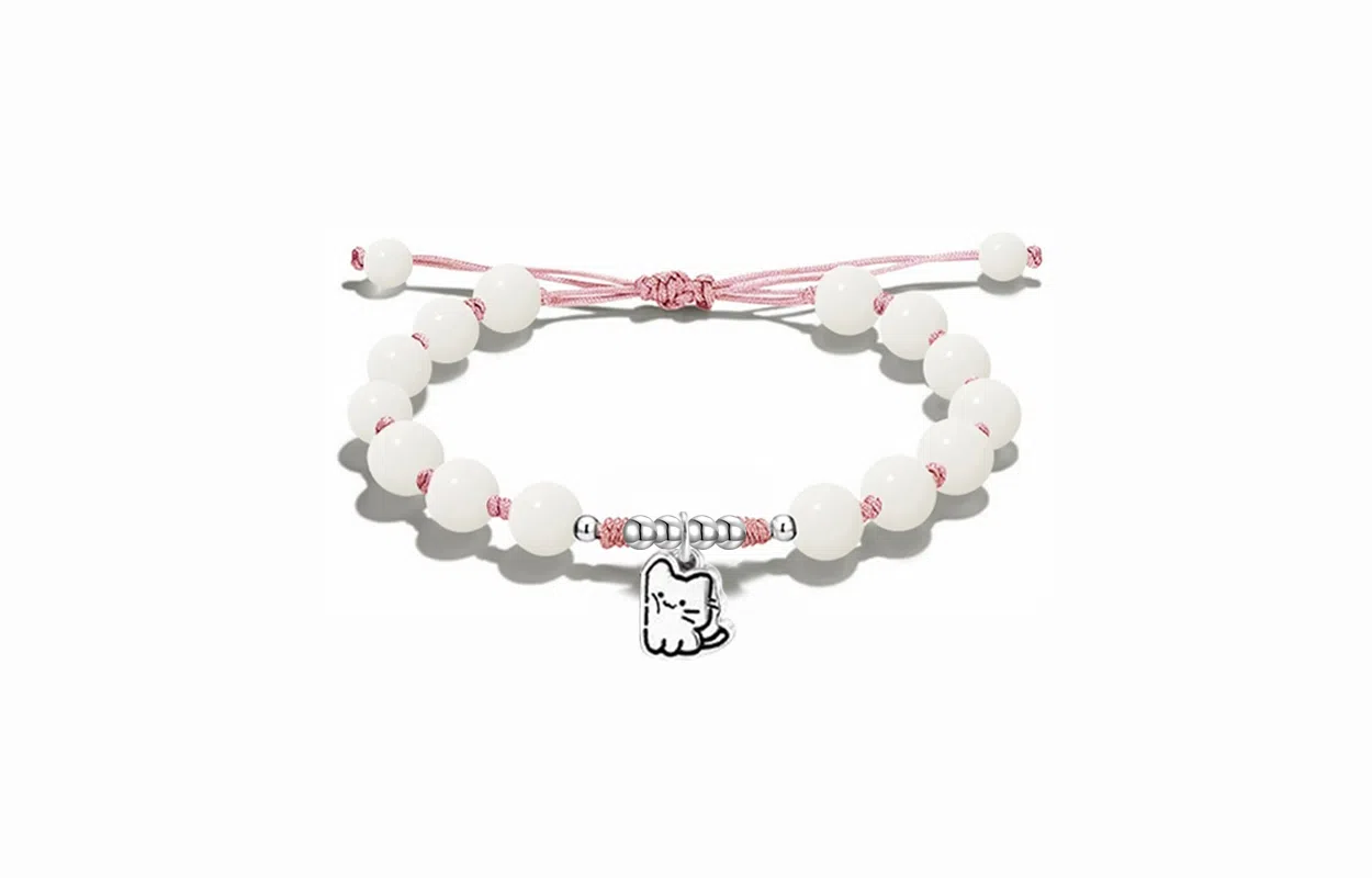 牧言 猫狗贴贴 甜蜜恋爱氛围感 小众设计高级感甜美精致时尚日常百搭可爱小猫小狗系列编绳可调节#好运 白玉菩提 手链 男女同款情侣款