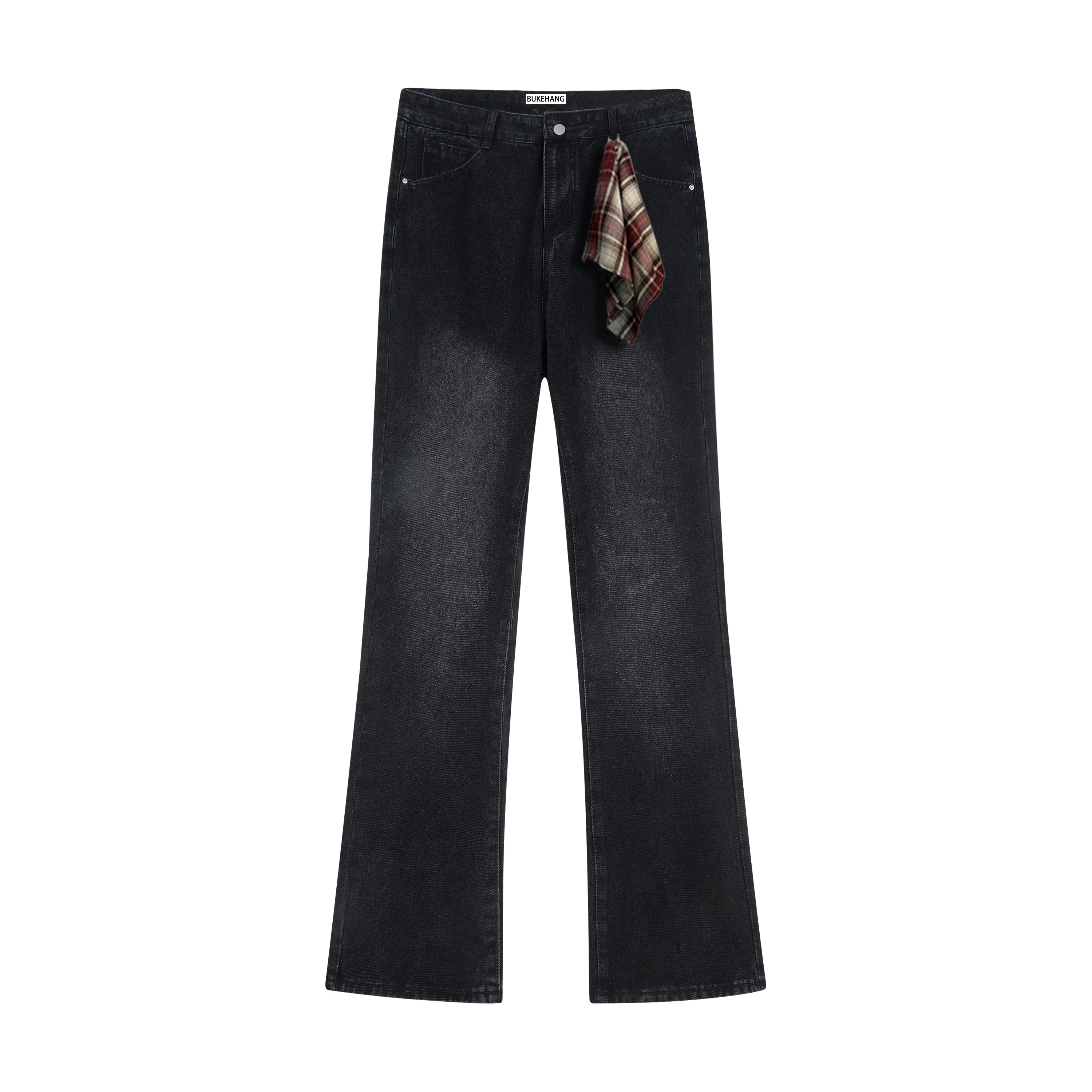 显高显瘦微喇弹力免烫布客行 美式高街重工水洗做旧长裤子宽松阔腿学院风复古显腿长休闲百搭纯色柔软舒适牛仔裤 男女同款