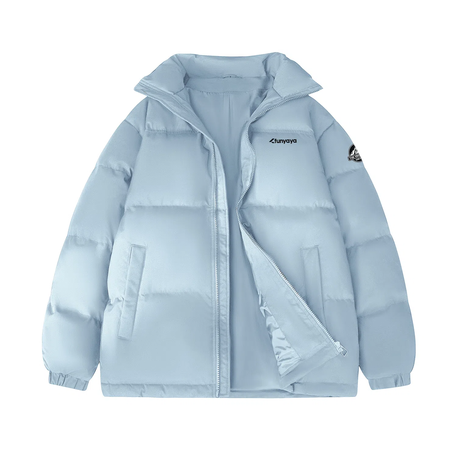 鸭鸭 基础款简约解构创意字母品牌厚板设计运动休闲山系潮流户外撞色防风防寒宽松百搭通勤无性别主义保暖立领棉衣羽绒服 男女同款