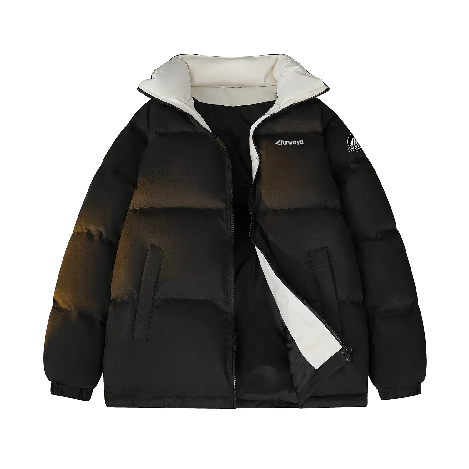 鸭鸭 基础款简约解构创意字母品牌厚板设计运动休闲山系潮流户外撞色防风防寒宽松百搭通勤无性别主义保暖立领棉衣羽绒服 男女同款