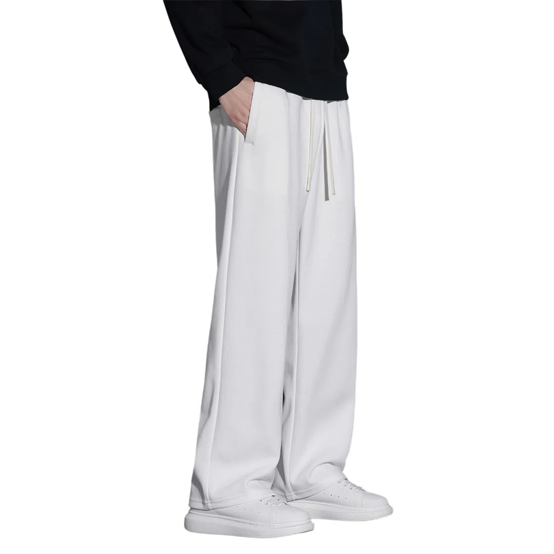 顶峰保罗 冰丝直筒阔腿无性别主义纯色基础款运动拖地卫裤弹力抽绳显高百搭宽松大码潮牌时尚垂感休闲裤 男女同款