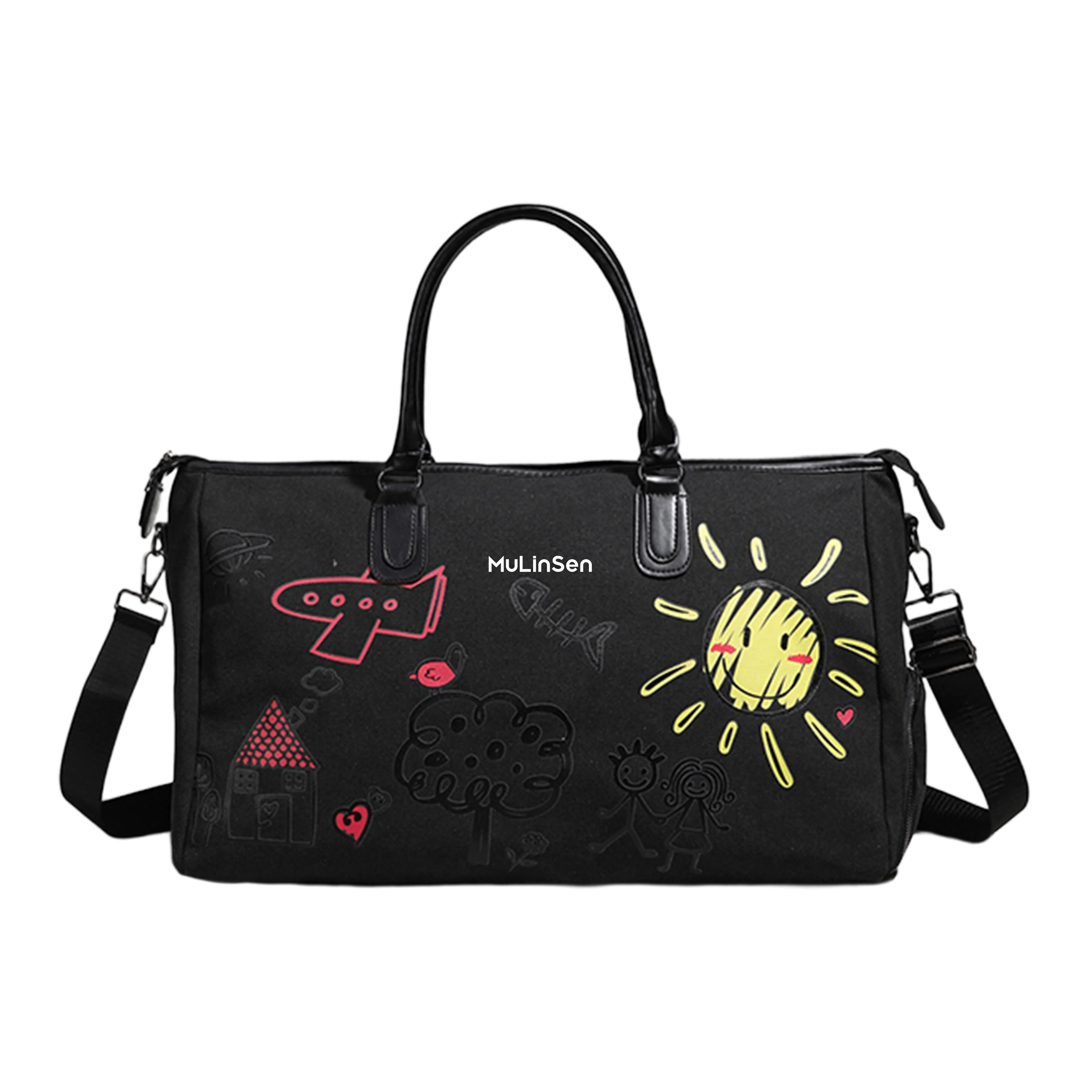 木林森 时尚潮流个性涂鸦商务出差干湿分离轻便百搭多功能 牛津布 旅行包 男女同款情侣款 黑色/白色/灰色