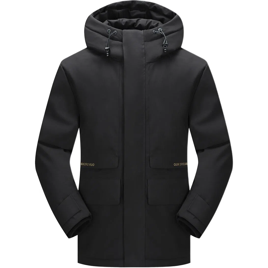 鸭鸭 纯色连帽加厚大口袋羽绒服 男款