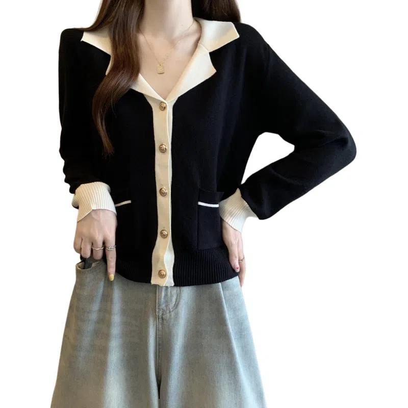 沐晓欣 适中合身翻领长袖针织衫 女款