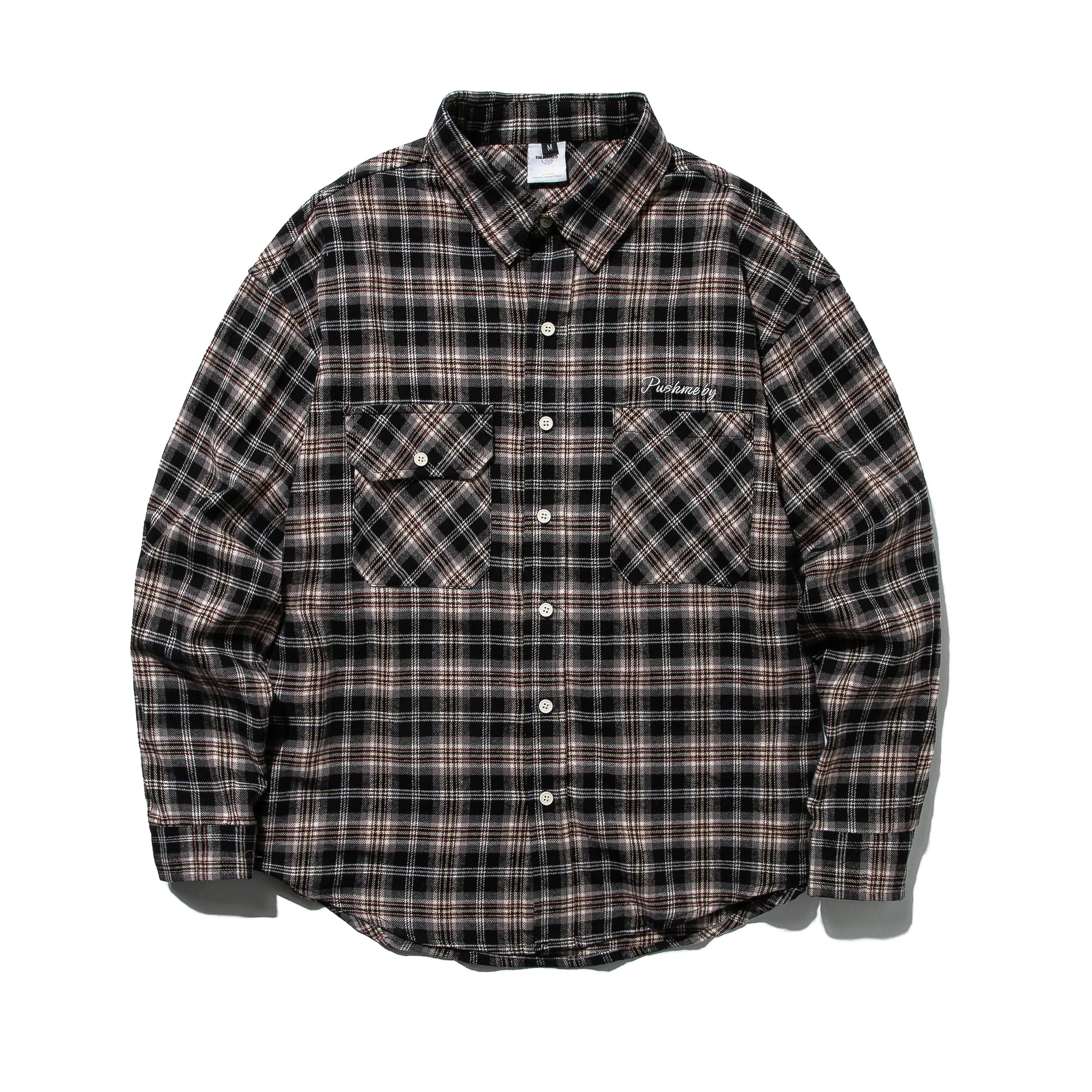 【dme】 美式复古重磅通勤宽松撞色格子慵懒衬衫 男女同款