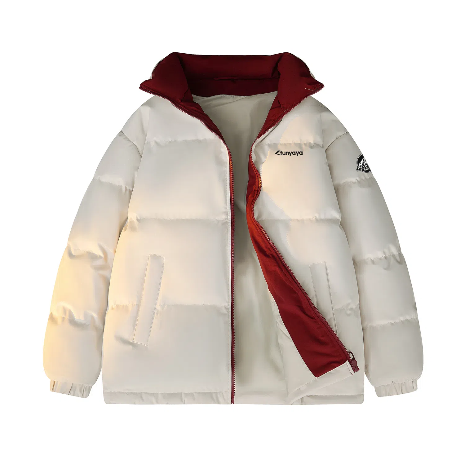 鸭鸭 基础款简约解构创意字母品牌厚板设计运动休闲山系潮流户外撞色防风防寒宽松百搭通勤无性别主义保暖立领棉衣羽绒服 男女同款