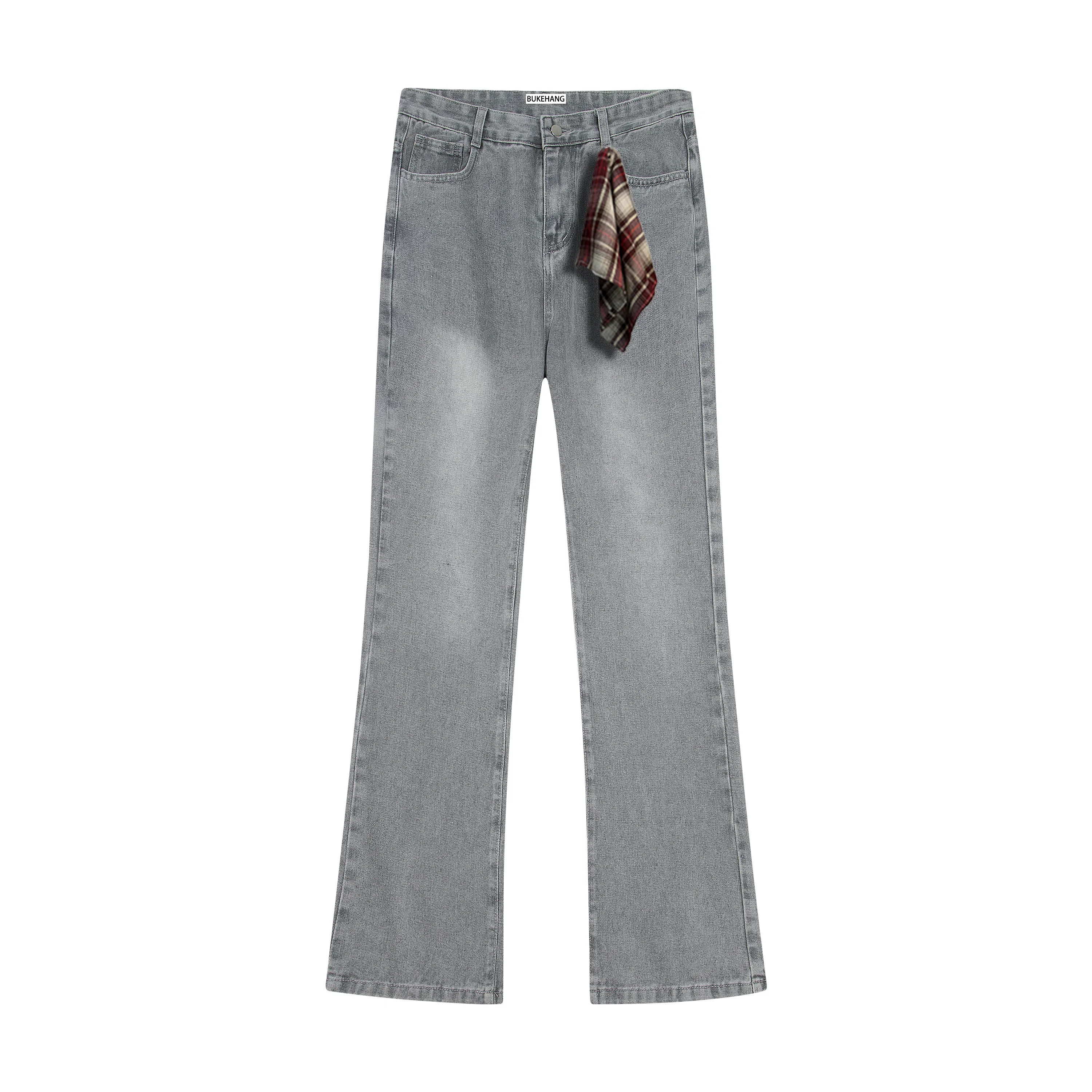 显高显瘦微喇弹力免烫布客行 美式高街重工水洗做旧长裤子宽松阔腿学院风复古显腿长休闲百搭纯色柔软舒适牛仔裤 男女同款