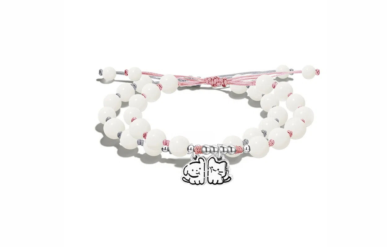 牧言 猫狗贴贴 甜蜜恋爱氛围感 小众设计高级感甜美精致时尚日常百搭可爱小猫小狗系列编绳可调节#好运 白玉菩提 手链 男女同款情侣款