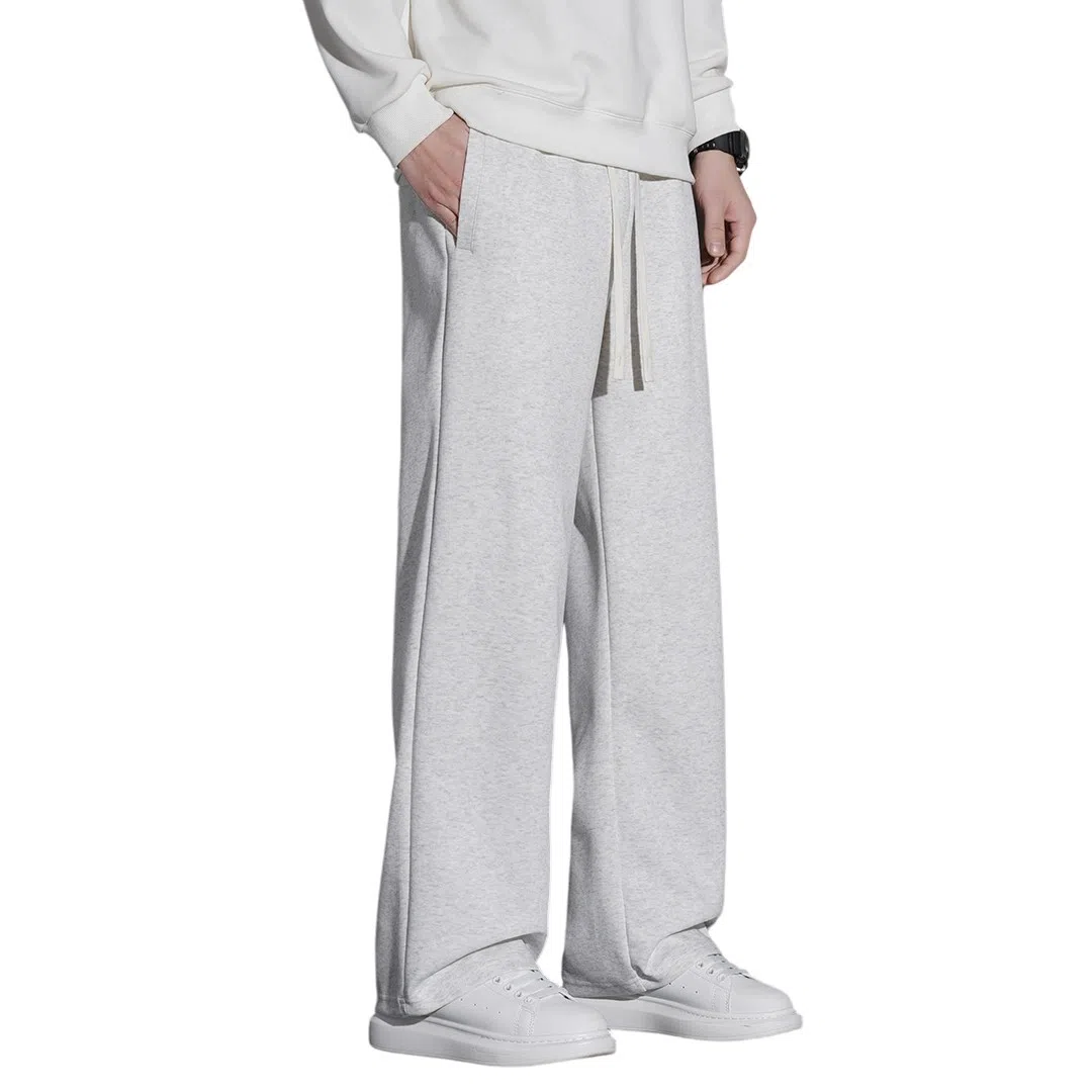 顶峰保罗 冰丝直筒阔腿无性别主义纯色基础款运动拖地卫裤弹力抽绳显高百搭宽松大码潮牌时尚垂感休闲裤 男女同款