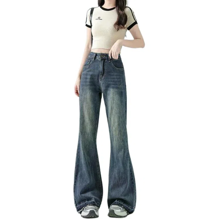 淑好百 高质量复古微喇中腰牛仔裤 女款