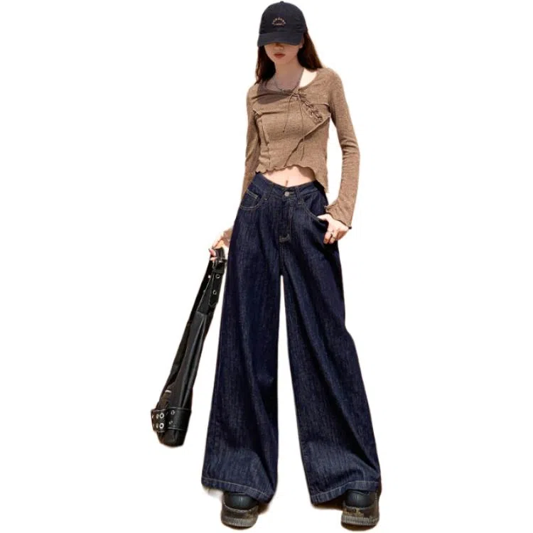 淑好百 美式复古宽松阔腿中腰牛仔裤 女款