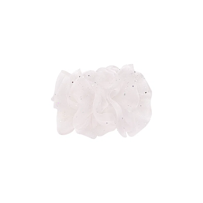 芒果饰品 韩系绝美白色褶皱细闪香蕉夹 欧根纱 发夹 女款