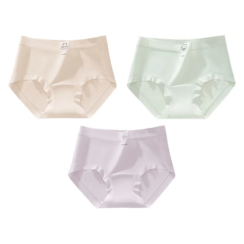 二三二三   可爱风纯色小熊大码少女内裤无痕舒适亲肤柔软透气吸汗裤简约甜美日常百搭短裤组合装三角内裤 女款