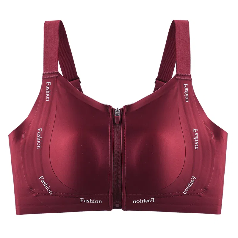 二三二三 粉底液无痕舒适内衣聚拢防下垂收副乳前拉链易穿脱呼吸感美背时尚百搭日常无钢圈可调节肩带文胸 女款