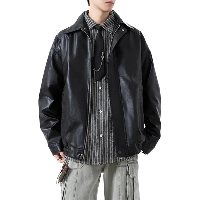 【复古美式PU皮衣】布客行 飞行员教练服美拉德港风机能高街休闲轻奢老钱风高级痞帅翻领落肩袖韩版工装百搭防风防泼水夹克 男女同款
