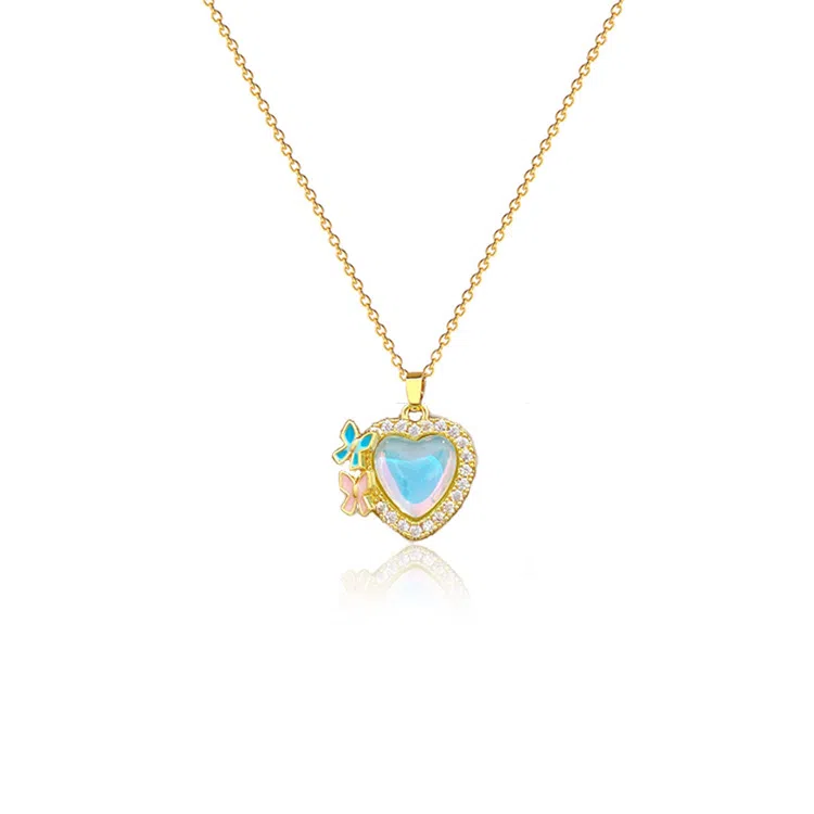 冠饰婵 甜心蝶语 甜美少女心 爱心配双蝴蝶造型 微镶 精致百搭 平平安安万事胜意#好运 琉璃 项链 女款