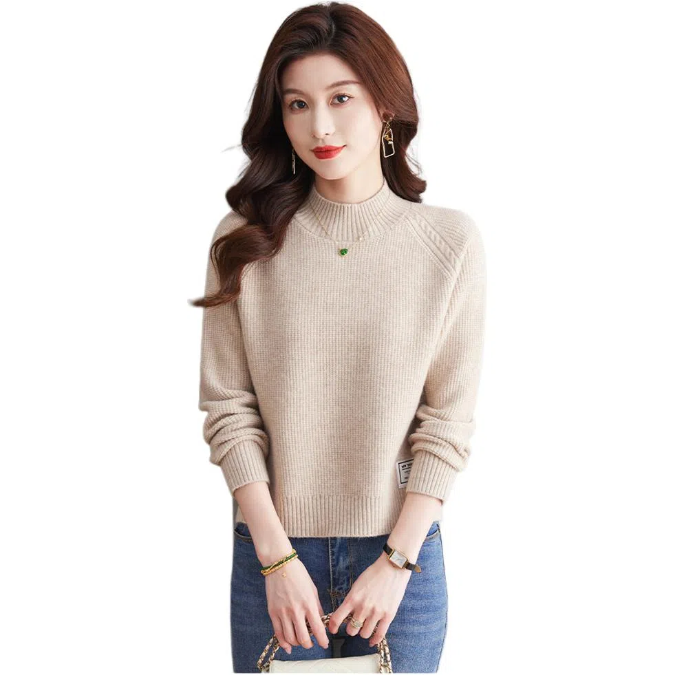 恒源祥 时尚简约休闲气质半高领纯色打底衫女长袖针织衫 女款