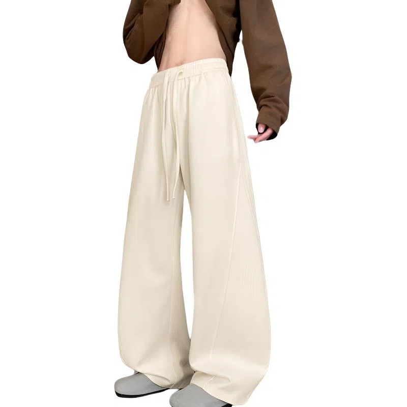 【230斤可穿灯芯绒保暖】布客行 美式复古港风简约纯色基础款宽松直筒美拉德弯刀系带松紧腰显瘦高街垂感百搭长裤阔腿休闲裤 男女同款