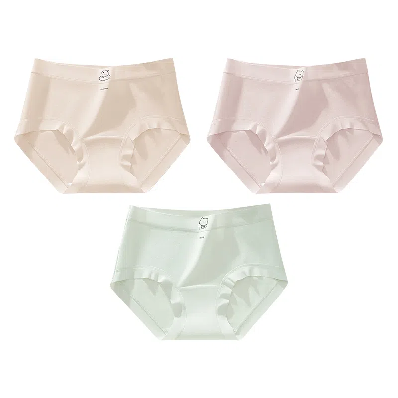 二三二三   可爱风纯色小熊大码少女内裤无痕舒适亲肤柔软透气吸汗裤简约甜美日常百搭短裤组合装三角内裤 女款