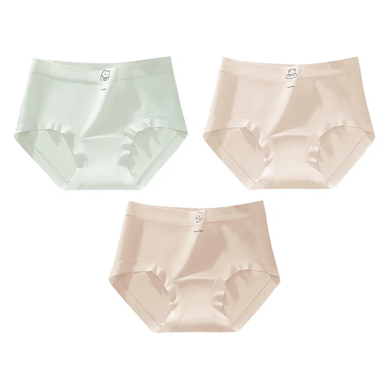 二三二三   可爱风纯色小熊大码少女内裤无痕舒适亲肤柔软透气吸汗裤简约甜美日常百搭短裤组合装三角内裤 女款