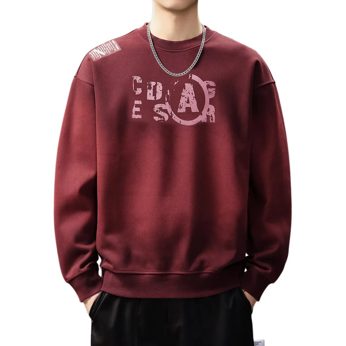 贵色 日系复古渐变水洗脏染创意设计圆领长袖运动学院风高街潮流痞帅休闲日常穿搭上衣卫衣 男女同款