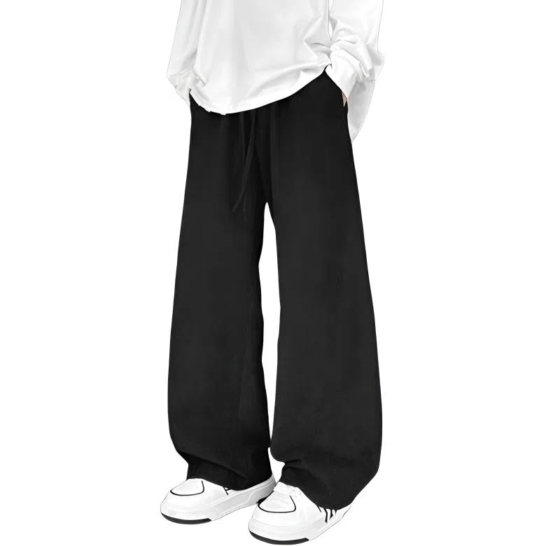 【230斤可穿灯芯绒保暖】布客行 美式复古港风简约纯色基础款宽松直筒美拉德弯刀系带松紧腰显瘦高街垂感百搭长裤阔腿休闲裤 男女同款