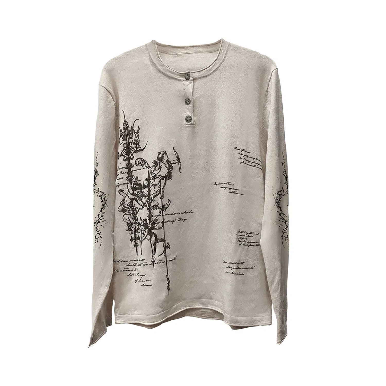 WANNA LAB FW25 Aria Henley Rune Print Long Sleeve Tee