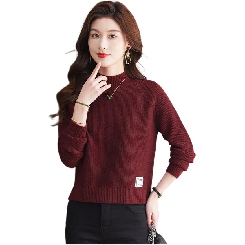 恒源祥 时尚简约休闲气质半高领纯色打底衫女长袖针织衫 女款