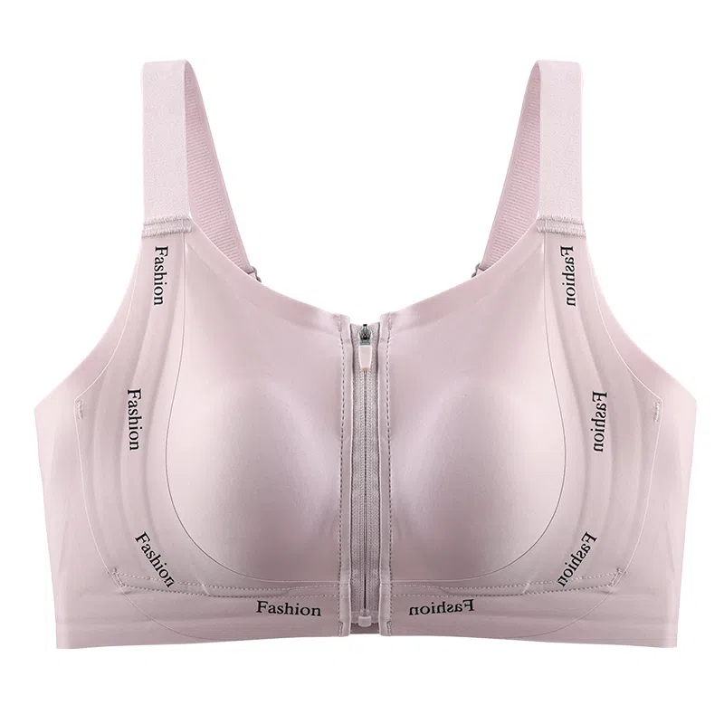 二三二三 粉底液无痕舒适内衣聚拢防下垂收副乳前拉链易穿脱呼吸感美背时尚百搭日常无钢圈可调节肩带文胸 女款