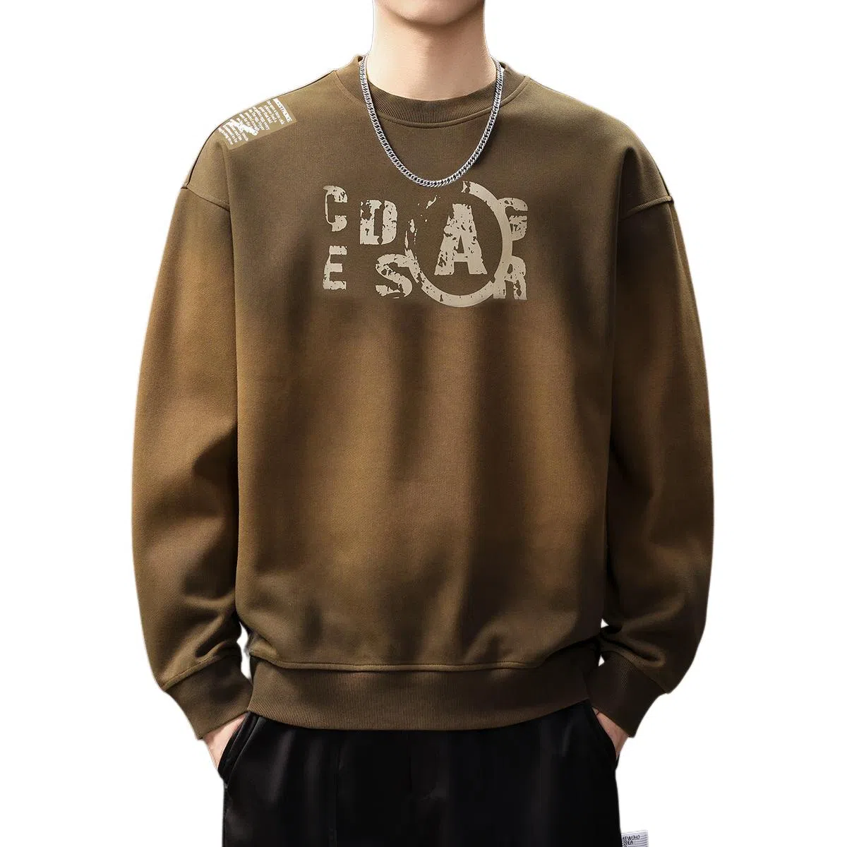 贵色 日系复古渐变水洗脏染创意设计圆领长袖运动学院风高街潮流痞帅休闲日常穿搭上衣卫衣 男女同款