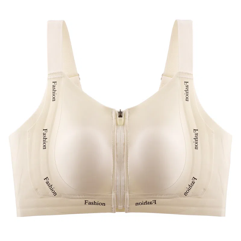 二三二三 粉底液无痕舒适内衣聚拢防下垂收副乳前拉链易穿脱呼吸感美背时尚百搭日常无钢圈可调节肩带文胸 女款