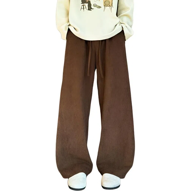 【230斤可穿灯芯绒保暖】布客行 美式复古港风简约纯色基础款宽松直筒美拉德弯刀系带松紧腰显瘦高街垂感百搭长裤阔腿休闲裤 男女同款