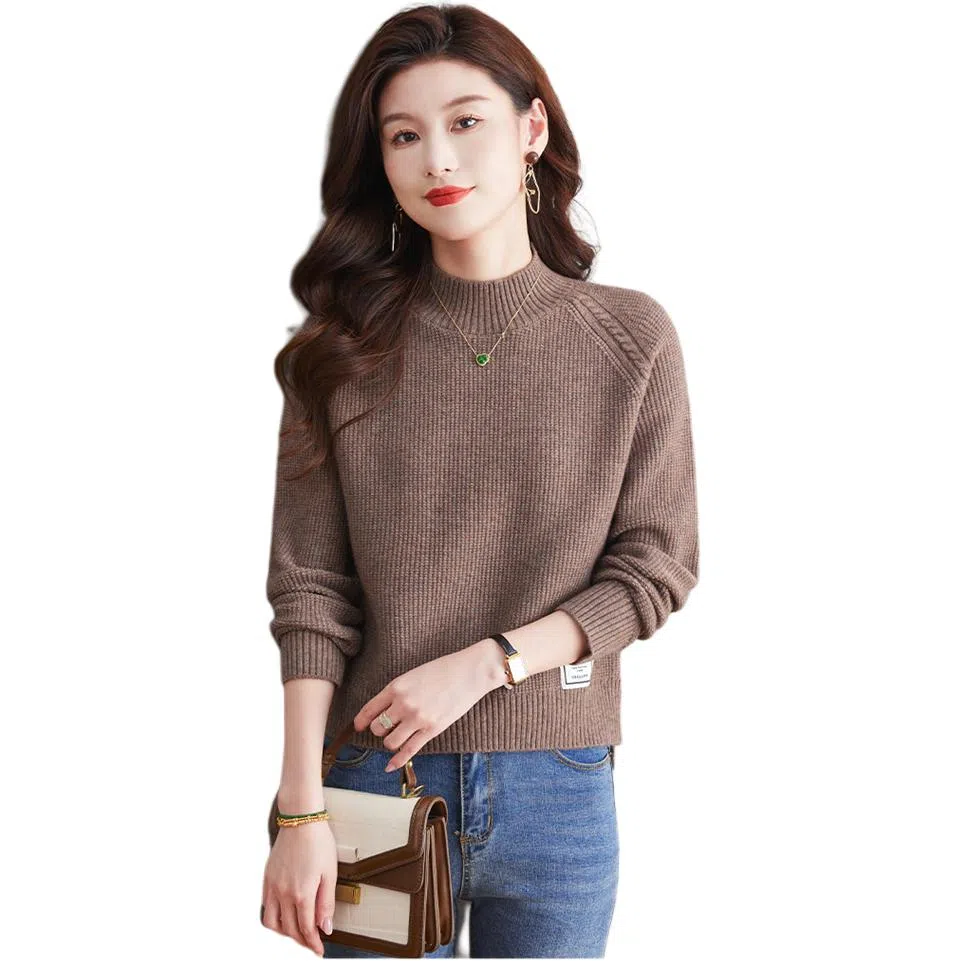 恒源祥 时尚简约休闲气质半高领纯色打底衫女长袖针织衫 女款