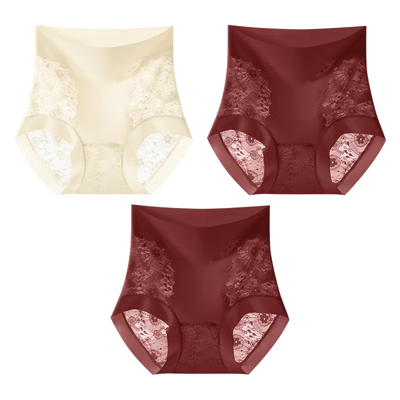 二三二三 美式性感镂空蕾丝花纹透气吸汗亲肤舒适高腰轻塑时尚百搭纯欲三角内裤 女款