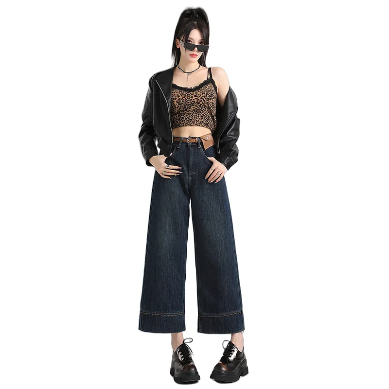 玫丝朵 高腰适中阔腿宽松牛仔裤 女款