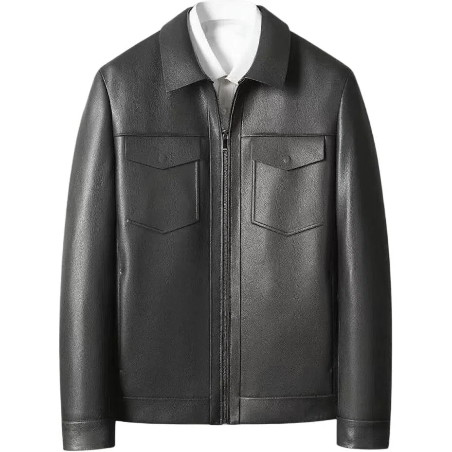 高档柔软山羊皮打造的时尚商务休闲通勤真皮夹克外套皮衣 男款