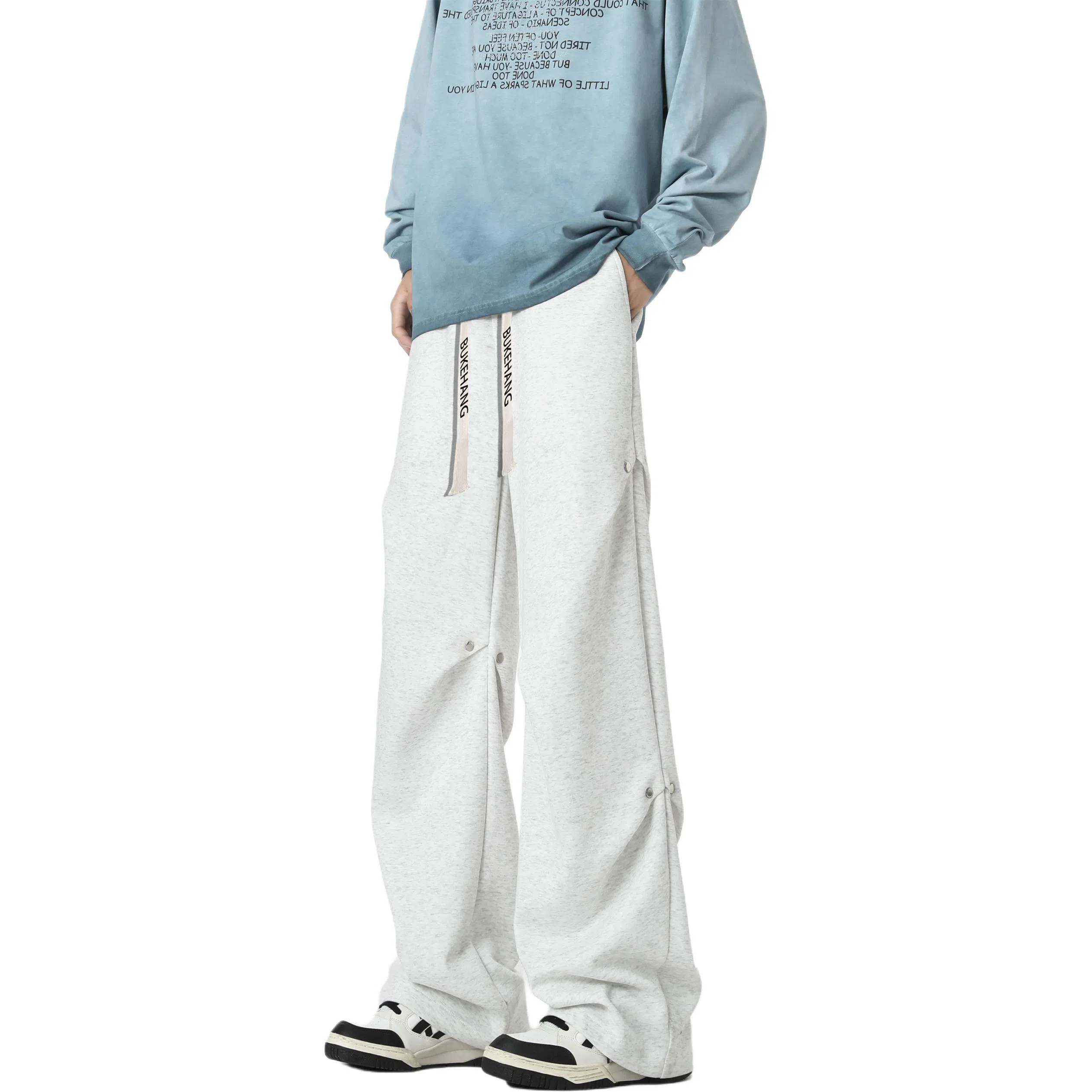 【伞兵褶皱卫裤】布客行 华棉重磅显高显瘦美式复古高街纯色长裤子宽松大码直筒阔腿百搭弹力柔软抽绳松紧腰保暖御寒休闲裤 男女同款