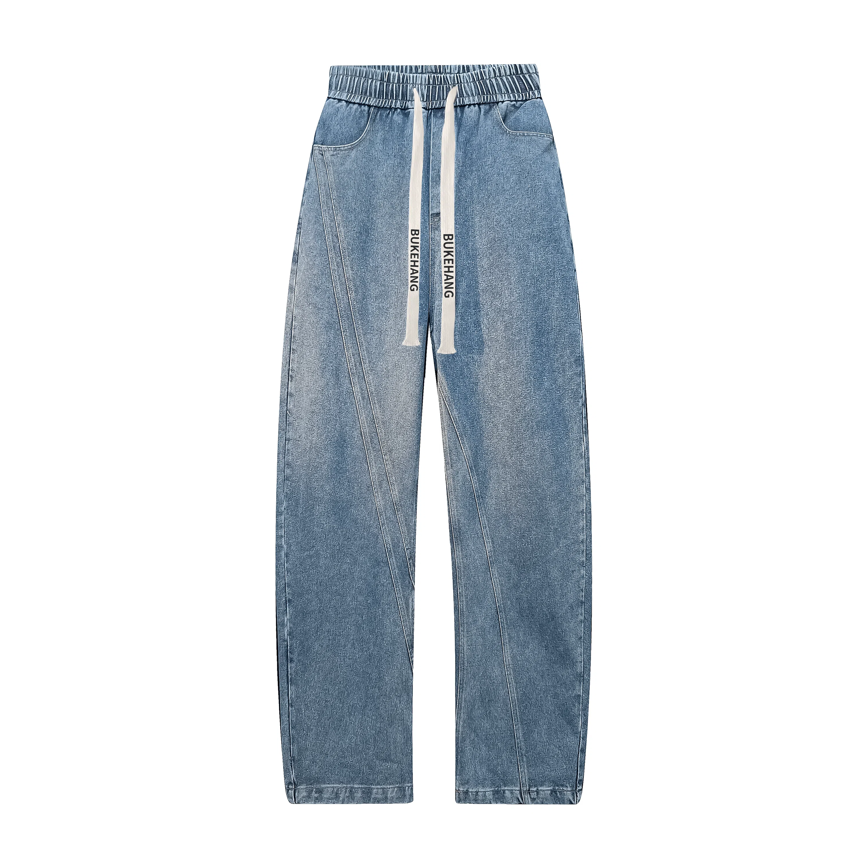 【美式弯刀直筒】布客行 纯色双侧不对称接设计基础款港风潮牌高街宽松大码舒适显高修饰腿型小众百搭通勤长裤子牛仔裤 男女同款