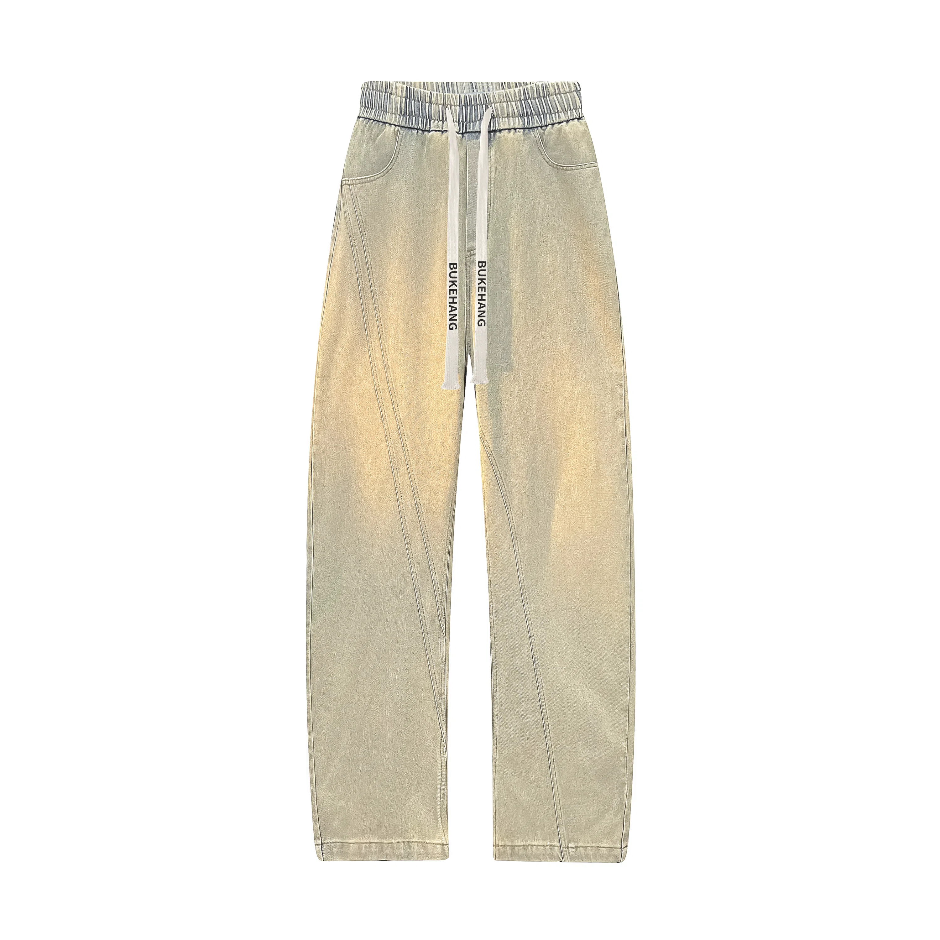 【美式弯刀直筒】布客行 纯色双侧不对称接设计基础款港风潮牌高街宽松大码舒适显高修饰腿型小众百搭通勤长裤子牛仔裤 男女同款