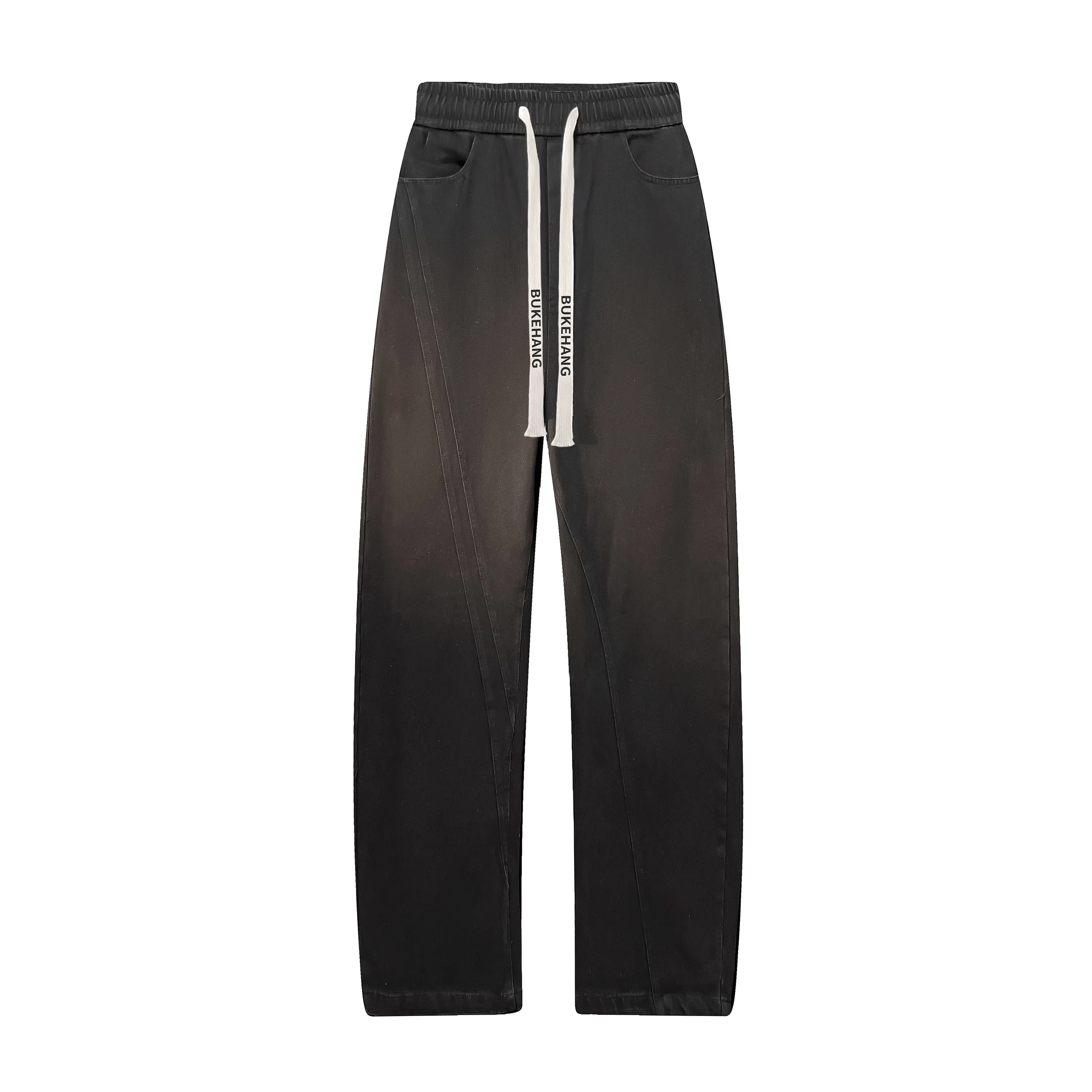 【美式弯刀直筒】布客行 纯色双侧不对称接设计基础款港风潮牌高街宽松大码舒适显高修饰腿型小众百搭通勤长裤子牛仔裤 男女同款