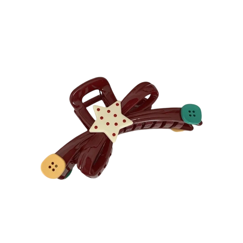 希铃 趣味撞色波点星星纽扣大号蝴蝶结抓夹#好运 亚克力 发夹 女款