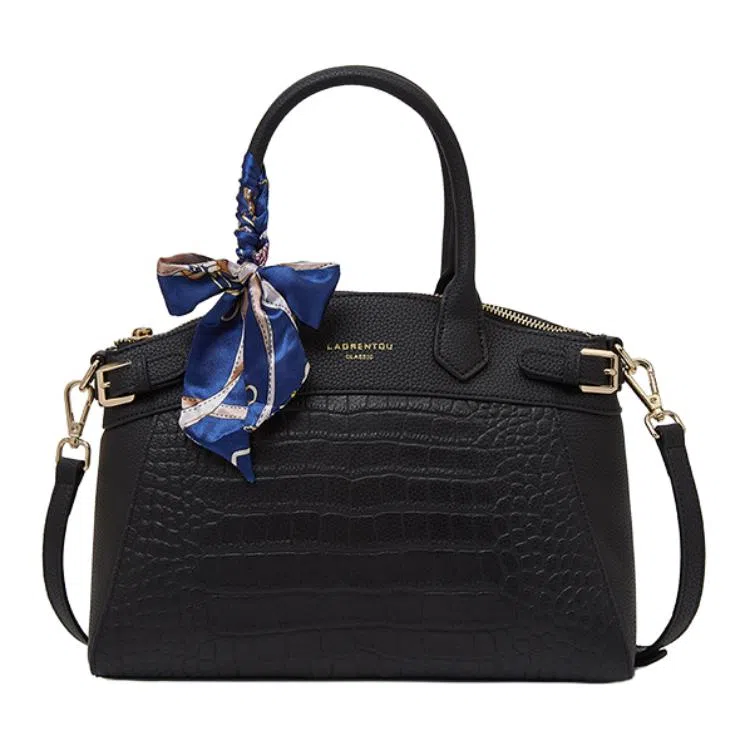 老人头 时尚通勤百搭优雅大气单肩斜挎 牛皮革拼合成革 手提包 常规 女款 黑色/灰色