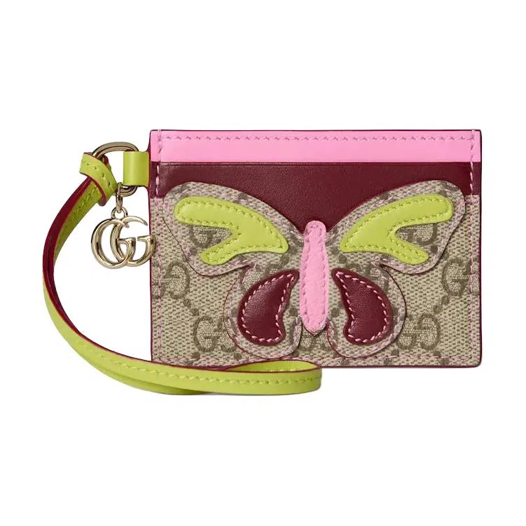 Gucci GG Supreme Butterfly Card Holder Beige Brown