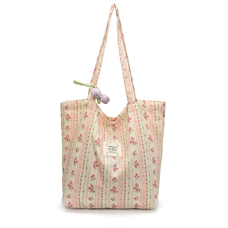 度森袋鼠 韩系花朵小清新文艺旅游 帆布 托特包单肩包 常规 女款 粉红色/蓝色