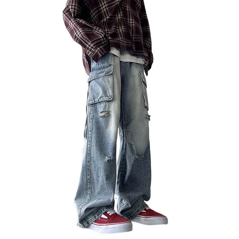 Big Check Black Cat Loose Fit Wide Leg Pants