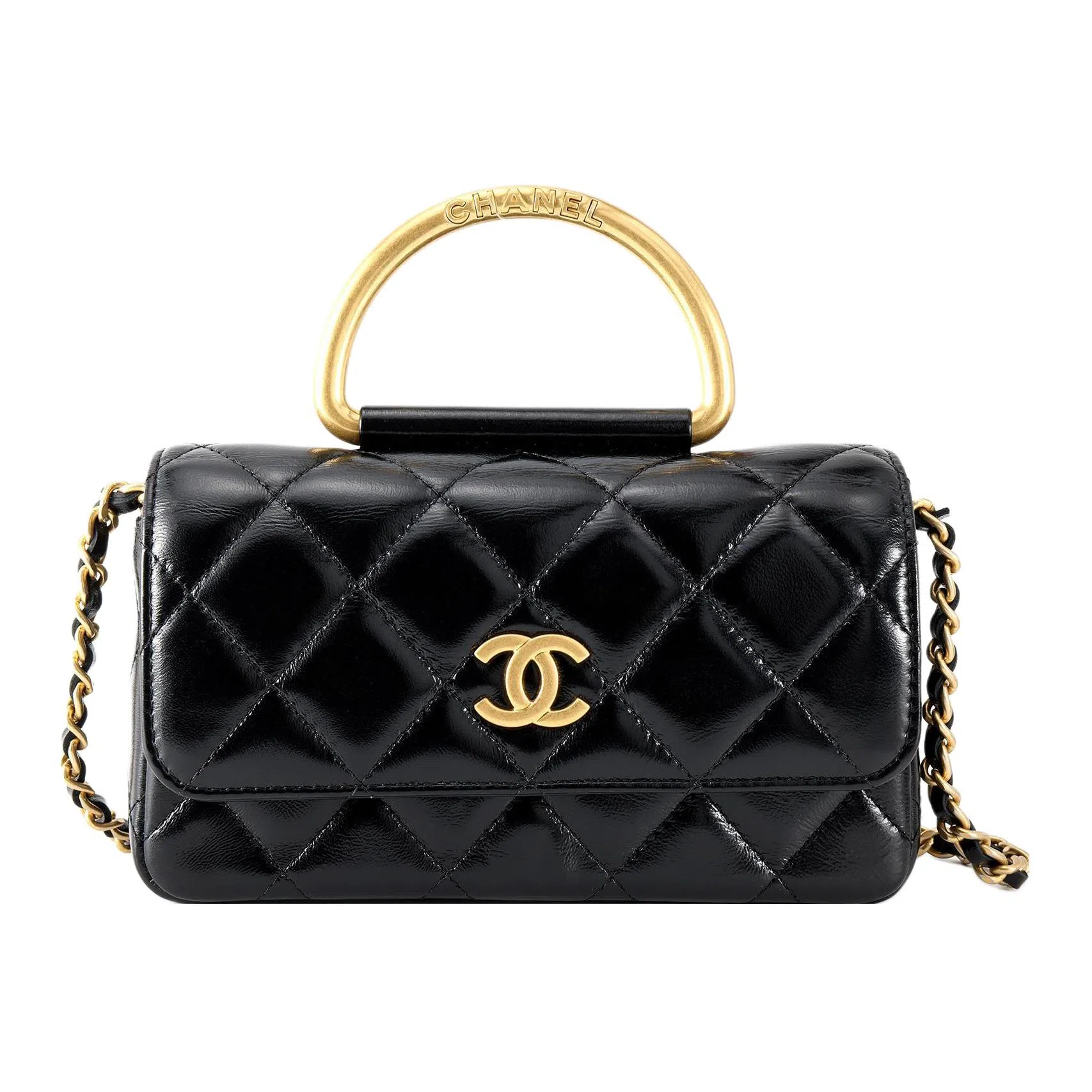 CHANEL 23S Vintage Handle Chain Bag Black